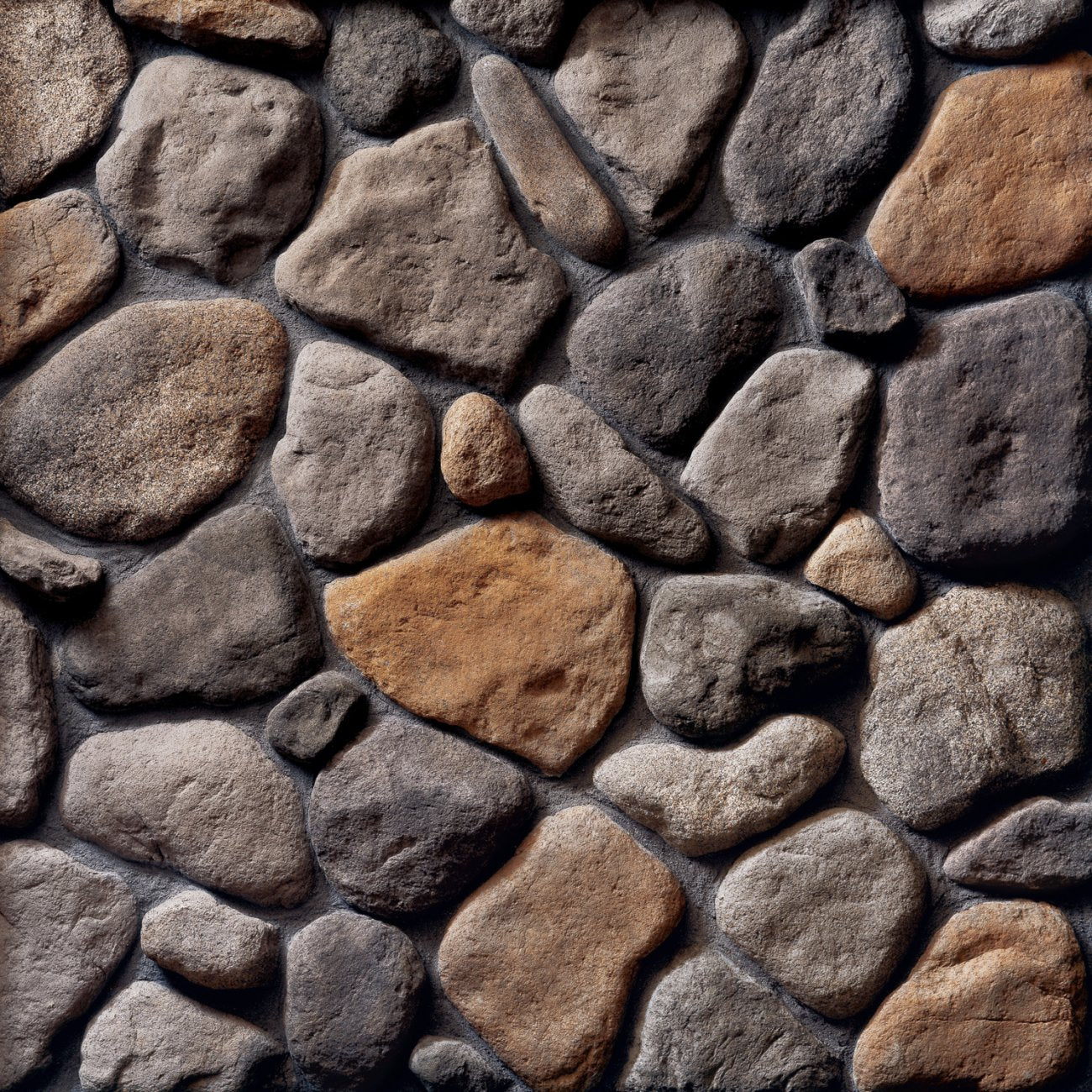 Cultured Stone Lake Tahoe River Rock veneer featuring cool gray and blue-gray tones, smooth rounded stones, and natural river rock texture.
