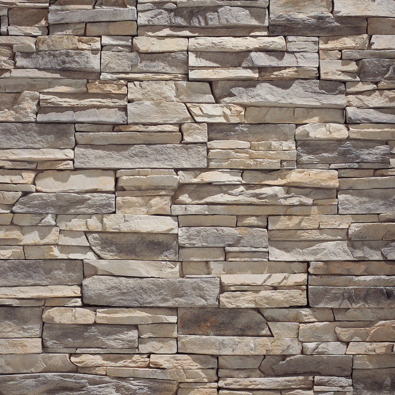 Eldorado Alderwood Stacked Stone with tightly fitted linear stones in warm brown, tan, and charcoal tones