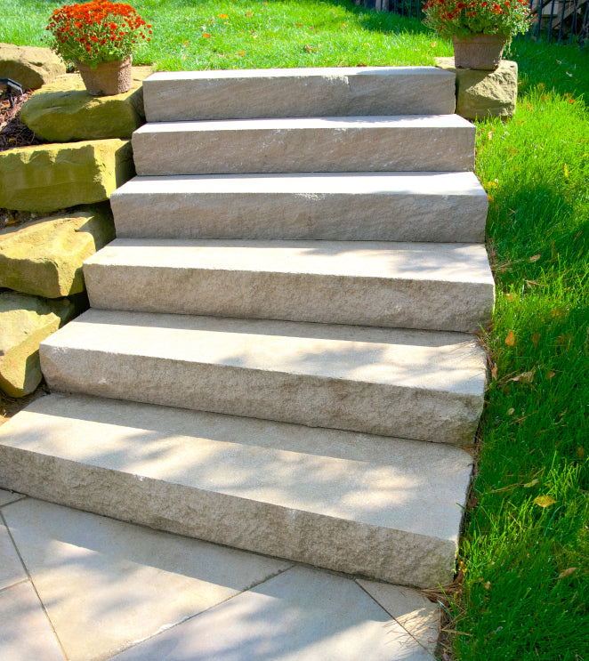Representative limestone landscape steps; color and dimensions vary