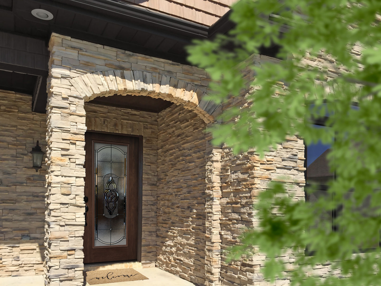 Front entryway with stone