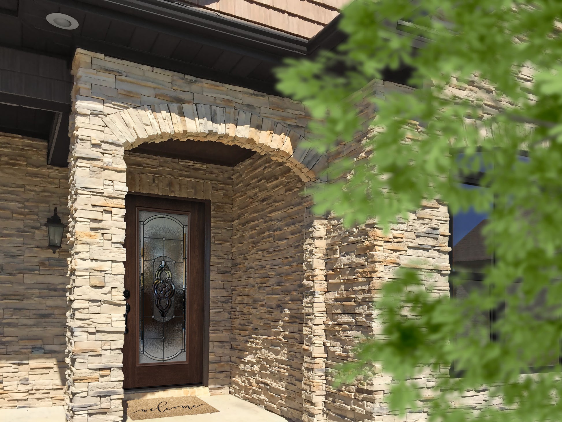 Front entryway with stone
