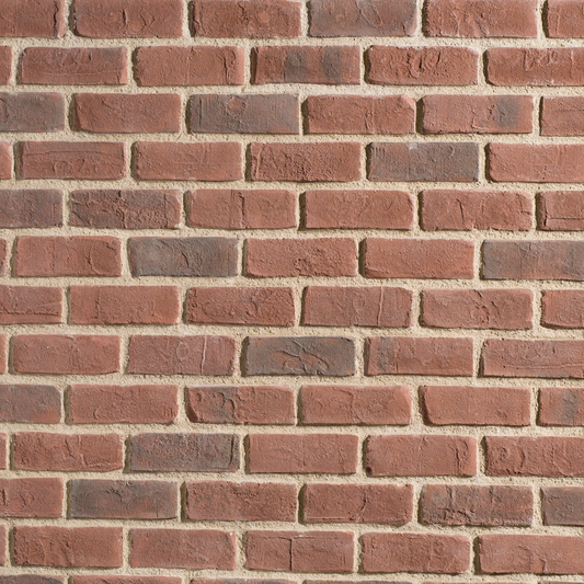Red brick wall pattern with textured reddish-brown bricks and light beige mortar lines.