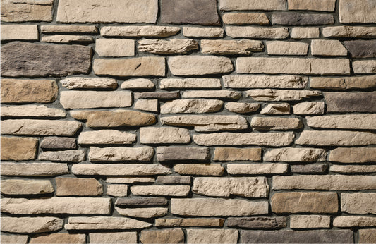 Close-up of a stone wall with various shades of brown and beige.