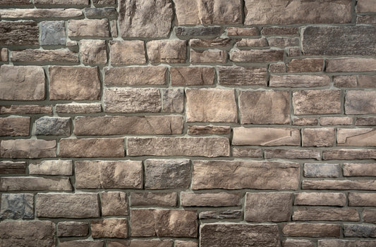 Close-up of a stone wall with various shades of brown and gray.