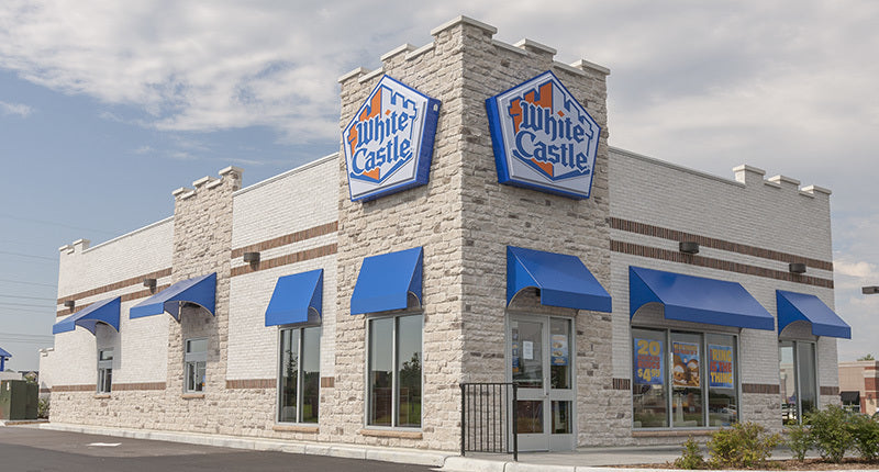 Boulder Creek Stone Shelby Estate Brick on a finished White Castle restaurant exterior