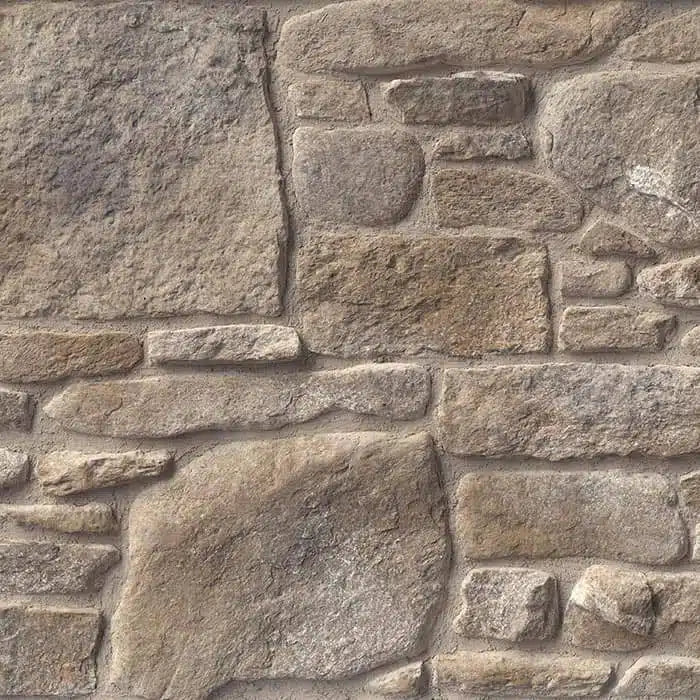 Casa Di Sassi Matera Country Rubble veneer featuring warm earthy stone tones, irregular rubble stone shapes, and authentic Old World masonry character.