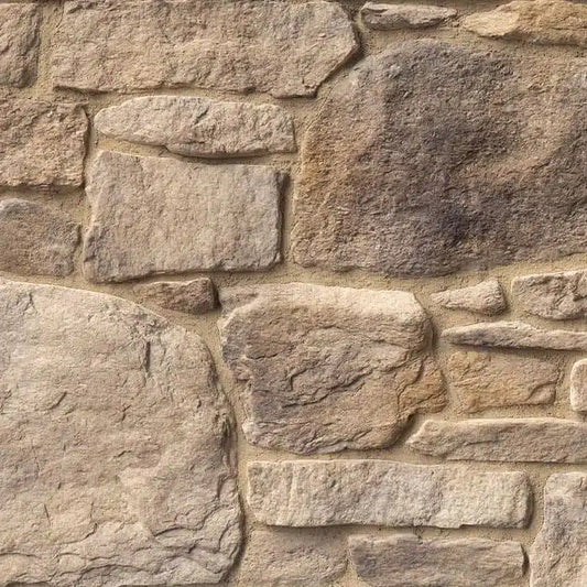 Casa Di Sassi Murano Country Rubble veneer featuring soft neutral stone tones, irregular rubble stone shapes, and classic European masonry character