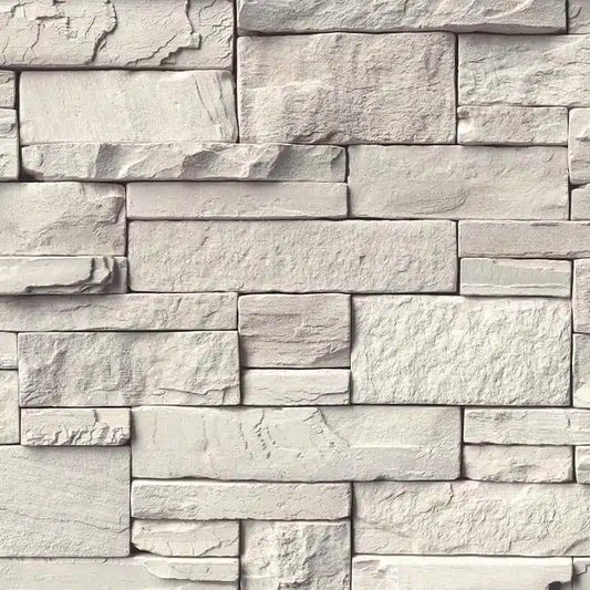 Casa Di Sassi Niveo EZ Ledge veneer featuring soft off-white stone tones, linear stacked stone profile, and clean modern architectural texture