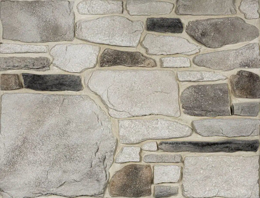 Casa Di Sassi Osso Country Rubble veneer featuring warm bone-toned stone colors, irregular rubble stone shapes, and authentic European masonry character.