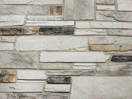Casa Di Sassi Osso Quartz Ledgestone veneer featuring warm bone-toned quartz stone colors, linear stacked ledgestone profile, and refined architectural texture.