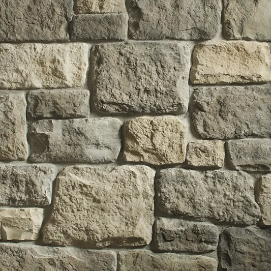 Handcrafted limestone stone veneer with soft grey tones and natural texture inspired by orchard landscapes, part of the Creative Mines® collection.
