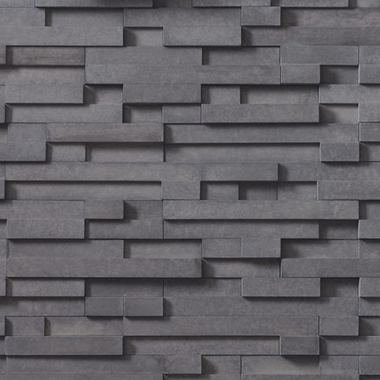 Cultured Stone Carbon Pro-Fit Modera Ledgestone veneer featuring deep charcoal tones, clean modern texture, and sleek stacked stone depth.