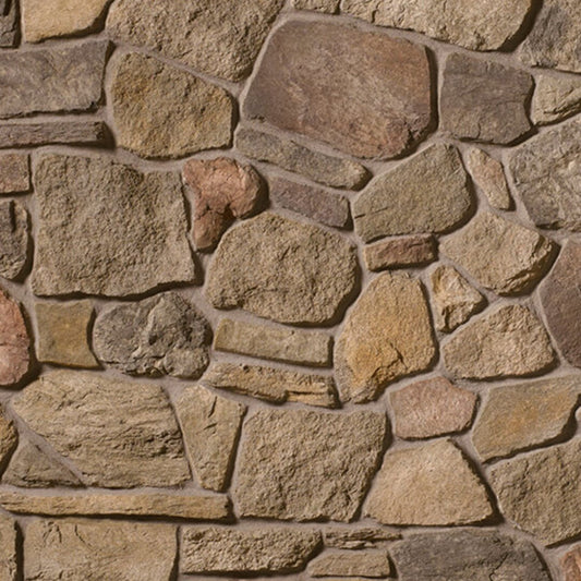 Cultured Stone Chardonnay Old Country Fieldstone veneer featuring soft golden-beige tones, rugged fieldstone texture, and authentic natural stone character
