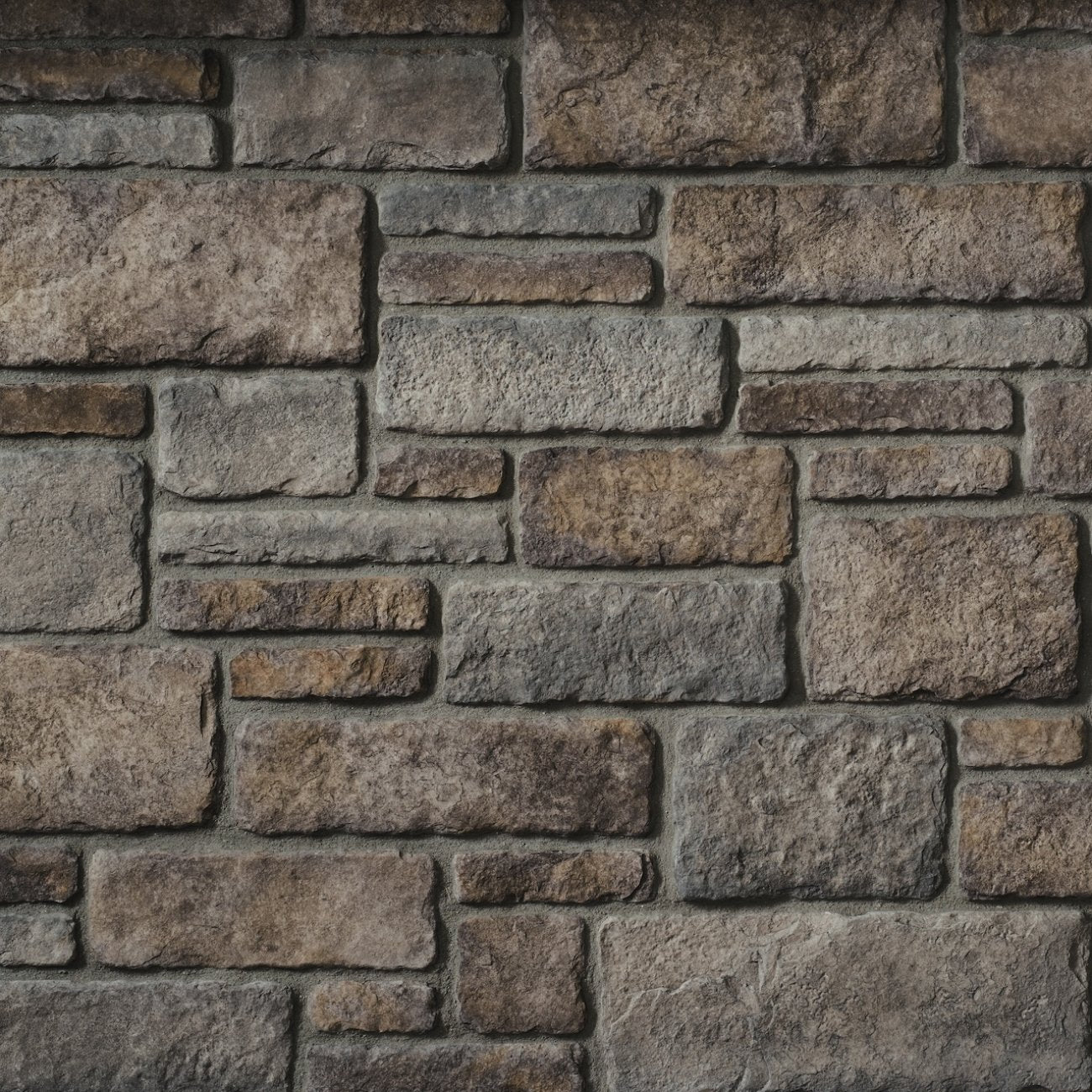 Cultured Stone Ferrous Sculpted Ashlar veneer featuring deep gray and iron tones, refined ashlar stone shapes, and classic masonry texture