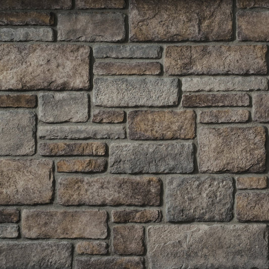 Cultured Stone Ferrous Sculpted Ashlar veneer featuring deep gray and iron tones, refined ashlar stone shapes, and classic masonry texture