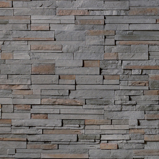 Cultured Stone Gray Pro-Fit Ledgestone veneer featuring cool gray tones, stacked layered texture, and rugged natural stone character in panel form