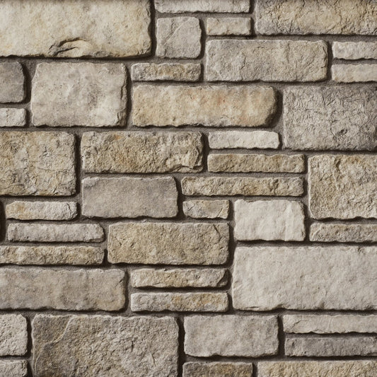 Cultured Stone Grouse Sculpted Ashlar veneer featuring warm brown and tan tones, refined ashlar stone shapes, and classic masonry texture