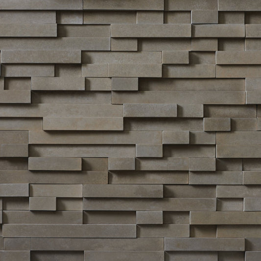 Cultured Stone Intaglio Pro-Fit Modera Ledgestone veneer featuring warm gray and taupe tones, clean modern texture, and refined stacked stone depth.