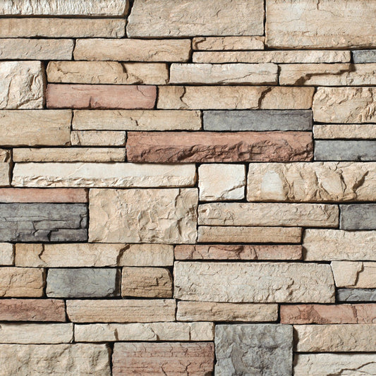 Cultured Stone Mojave Country Ledgestone veneer featuring warm desert-tone color variation, layered stacked texture, and rugged natural stone character