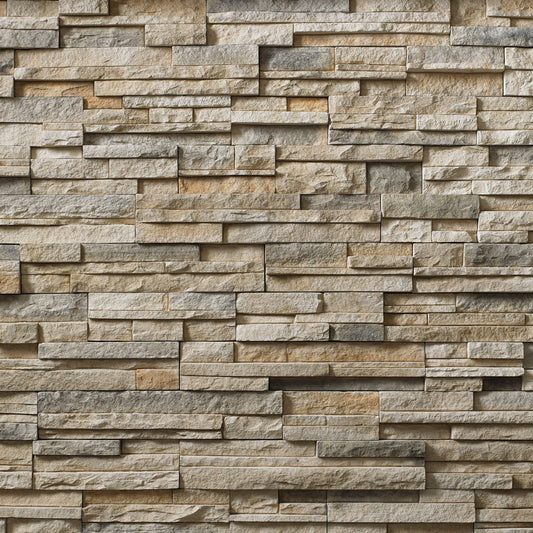 Cultured Stone Summit Peak Pro-Fit Alpine Ledgestone veneer featuring light gray and beige tones, layered alpine texture, and natural stone depth.