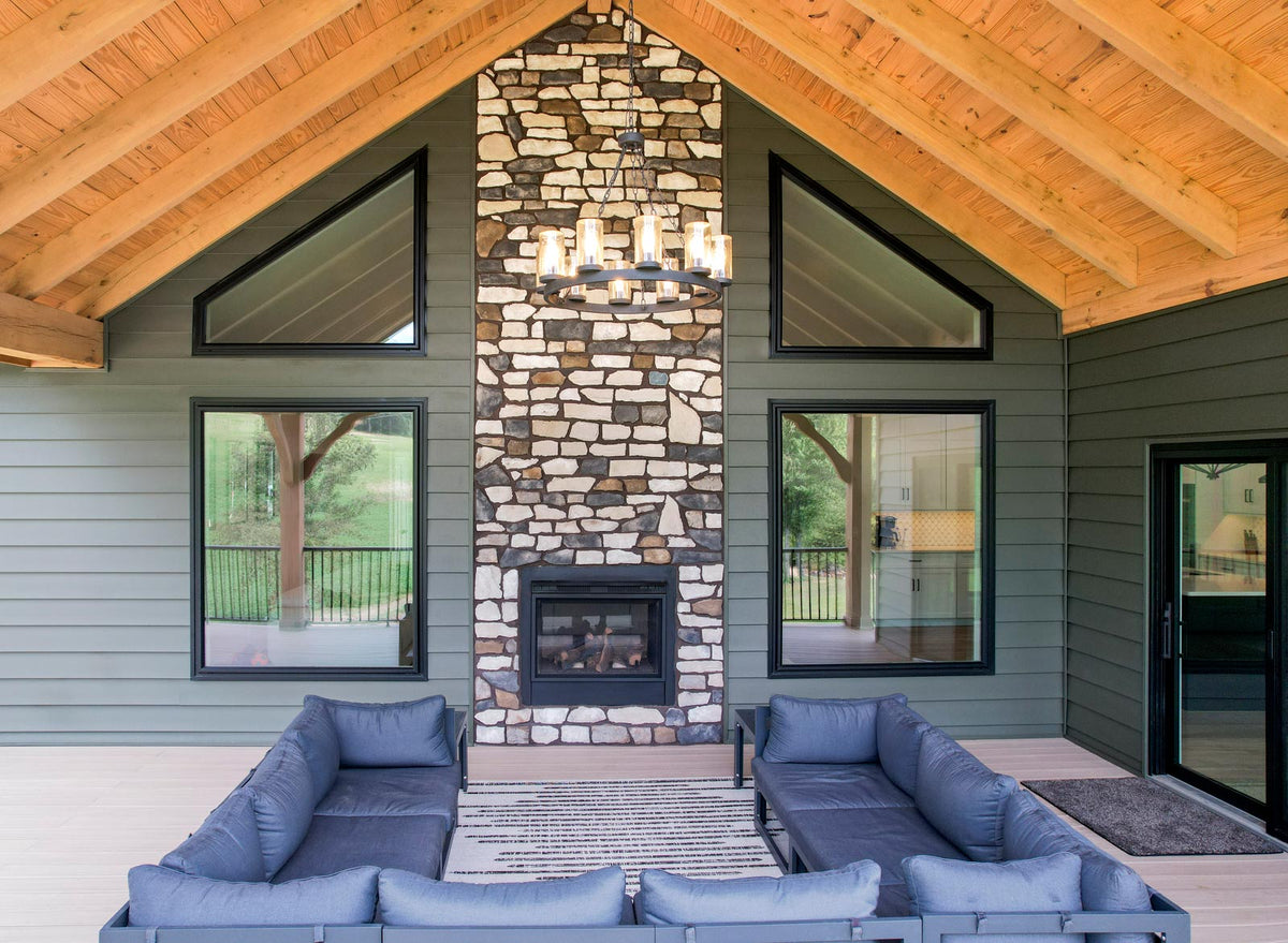 ProVia Denali Ridge Cut stone veneer on an outdoor fireplace