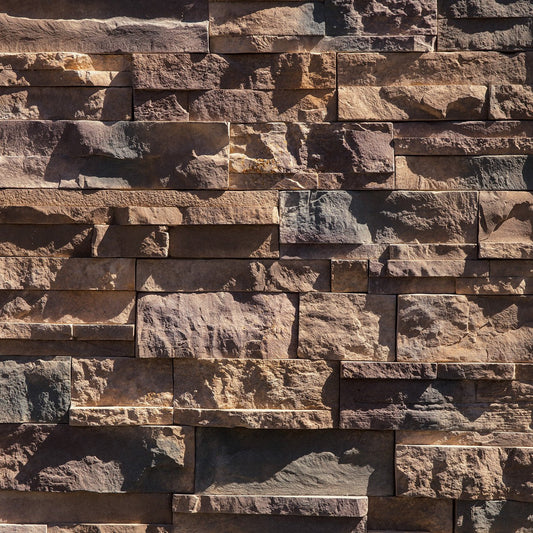 Dutch Quality Pennsylvania Dry Stack stone veneer featuring earthy brown color blend and natural stacked-stone texture