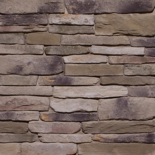 Dutch Quality Sagewood Stack Ledge veneer featuring warm earth tones, layered stacked texture, and dimensional ledgestone character.