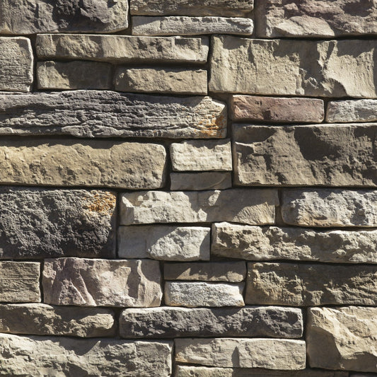Dutch Quality Sagewood Weather Ledge veneer featuring warm earth tones, weathered layered texture, and rugged dimensional ledgestone character.