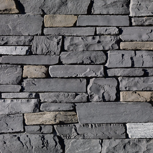 Eldorado Banff Springs Cliffstone stone veneer in gray and brown tones with rugged ledgestone texture