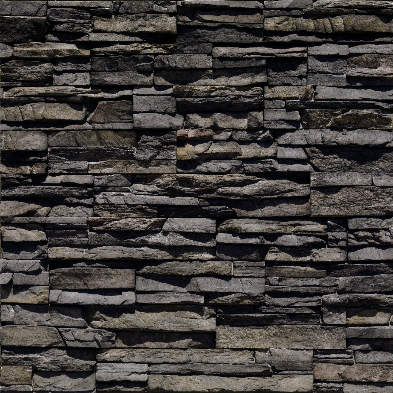 Eldorado Black River Stacked Stone with tightly fitted linear stones in deep charcoal and black tones