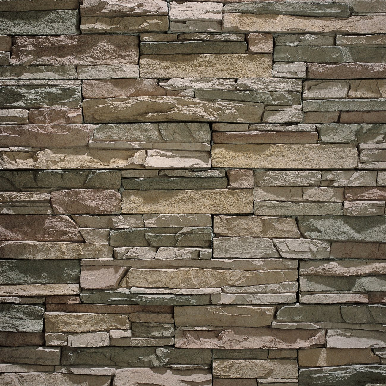 Eldorado Castaway Stacked Stone with tightly fitted linear stones in soft gray, taupe, and beige tones