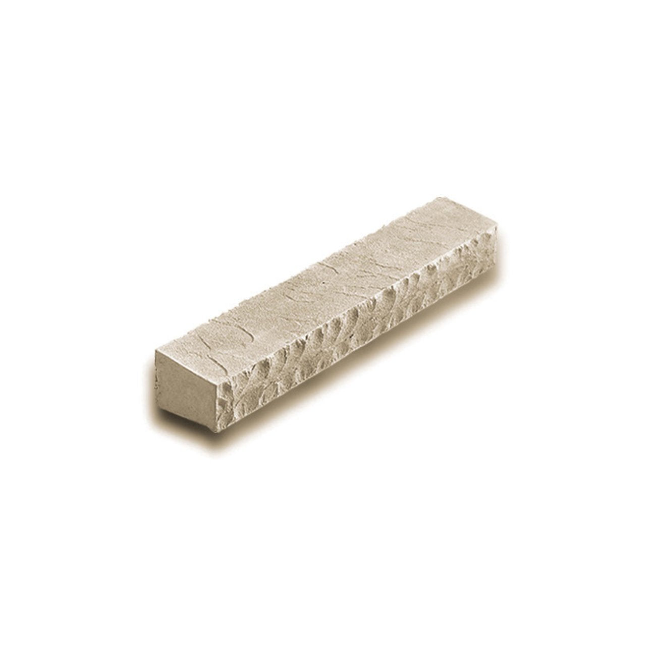 Eldorado Wainscot Sill Buckskin trim piece with hand-dressed stone texture, sloped top and drip edge for water runoff, used to transition stone wainscot to siding (7 pieces per box).
