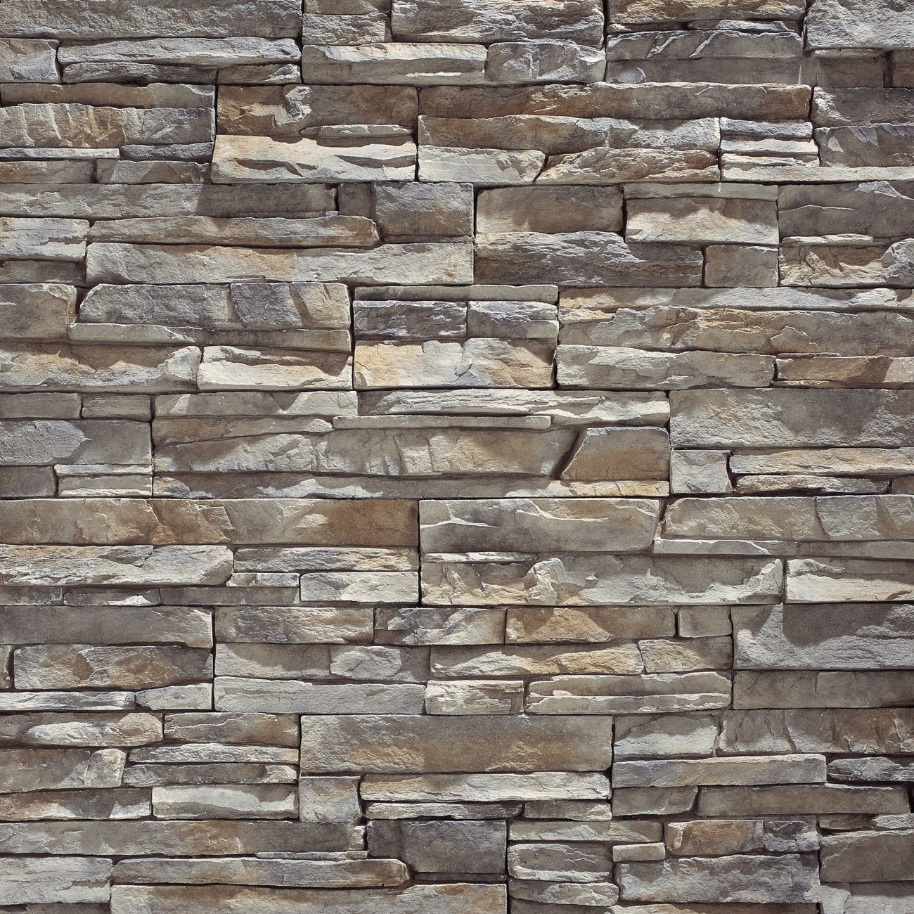 Eldorado Nantucket Stacked Stone with tightly fitted linear stones in muted gray, taupe, and beige tones