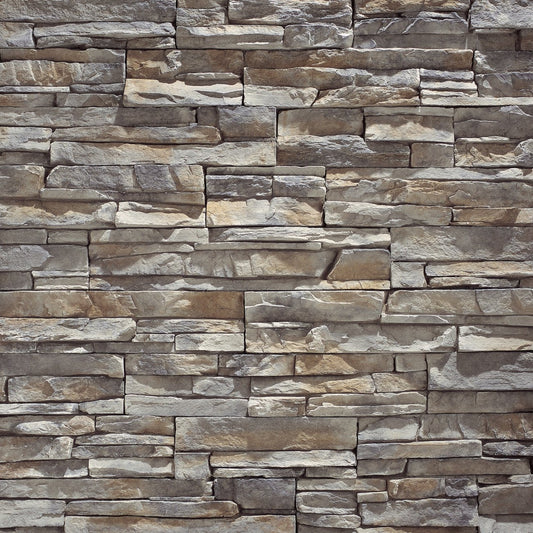 Eldorado Nantucket Stacked Stone with tightly fitted linear stones in muted gray, taupe, and beige tones