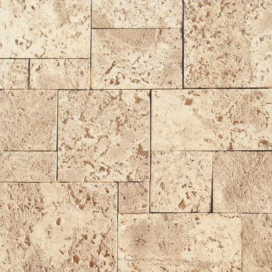 Eldorado Pearl White CoastalReef stone veneer in soft white and cream hues with linear reef-like stone texture