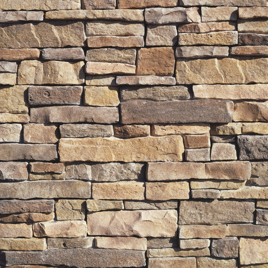 Eldorado Pioneer Mountain Ledge Panels in warm earth tones and soft grays with rugged, hand-split ledgestone texture