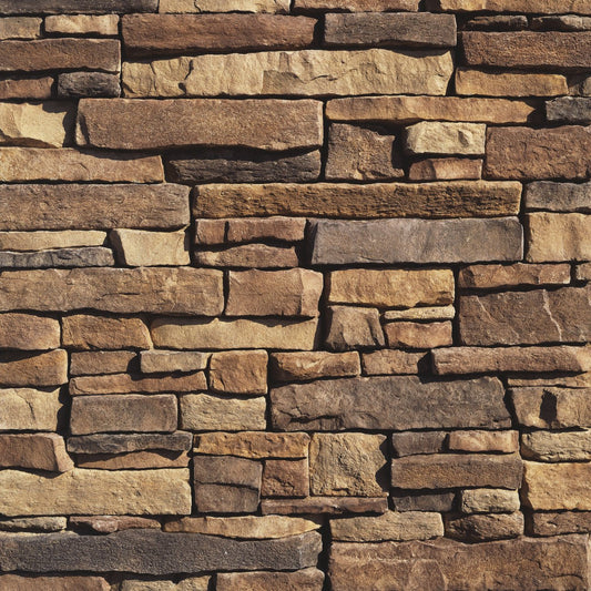 Eldorado Russet Mountain Ledge Panels in warm russet browns and grays with rugged, hand-split ledgestone texture