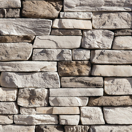 Eldorado Whitebark Cliffstone stone veneer in soft white and gray tones with natural ledgestone texture