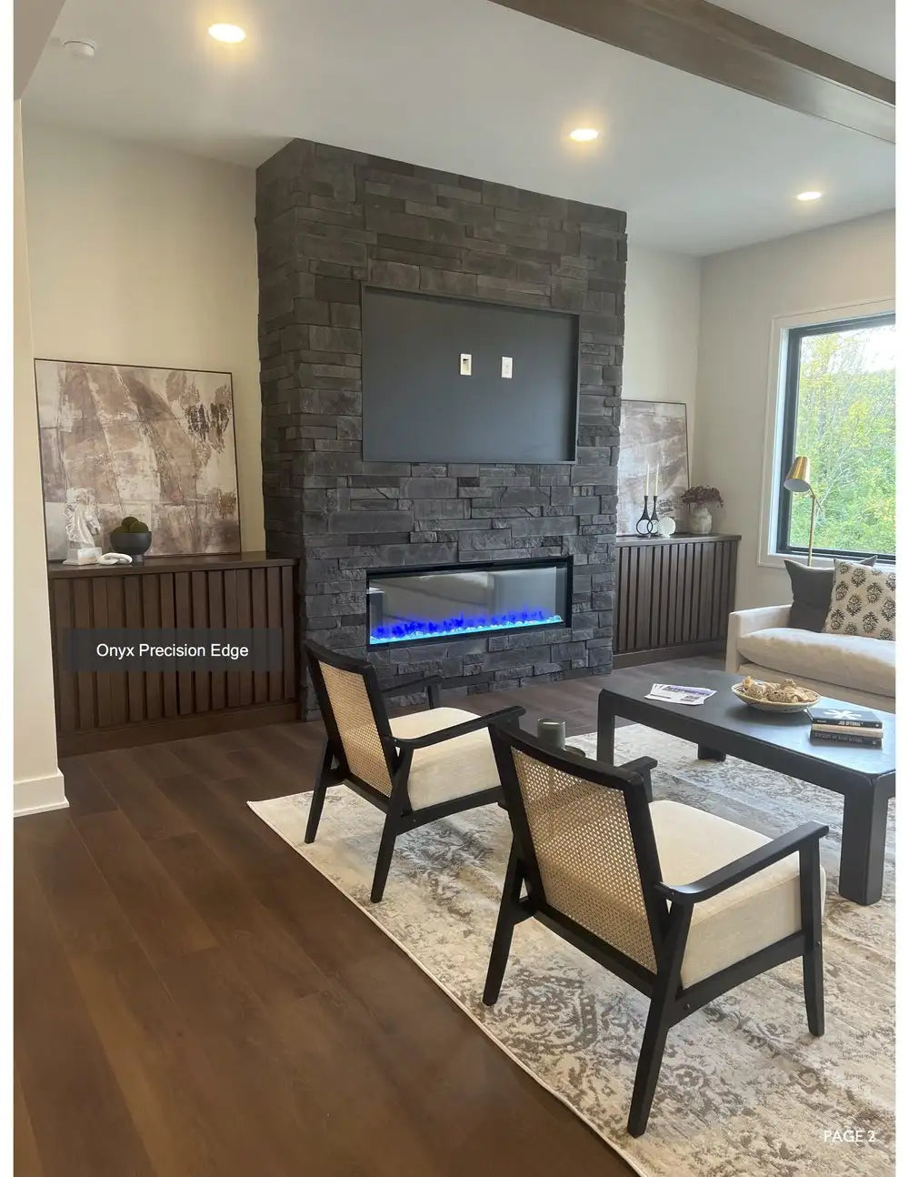 Electric fireplace with modern design and sleek black finish.