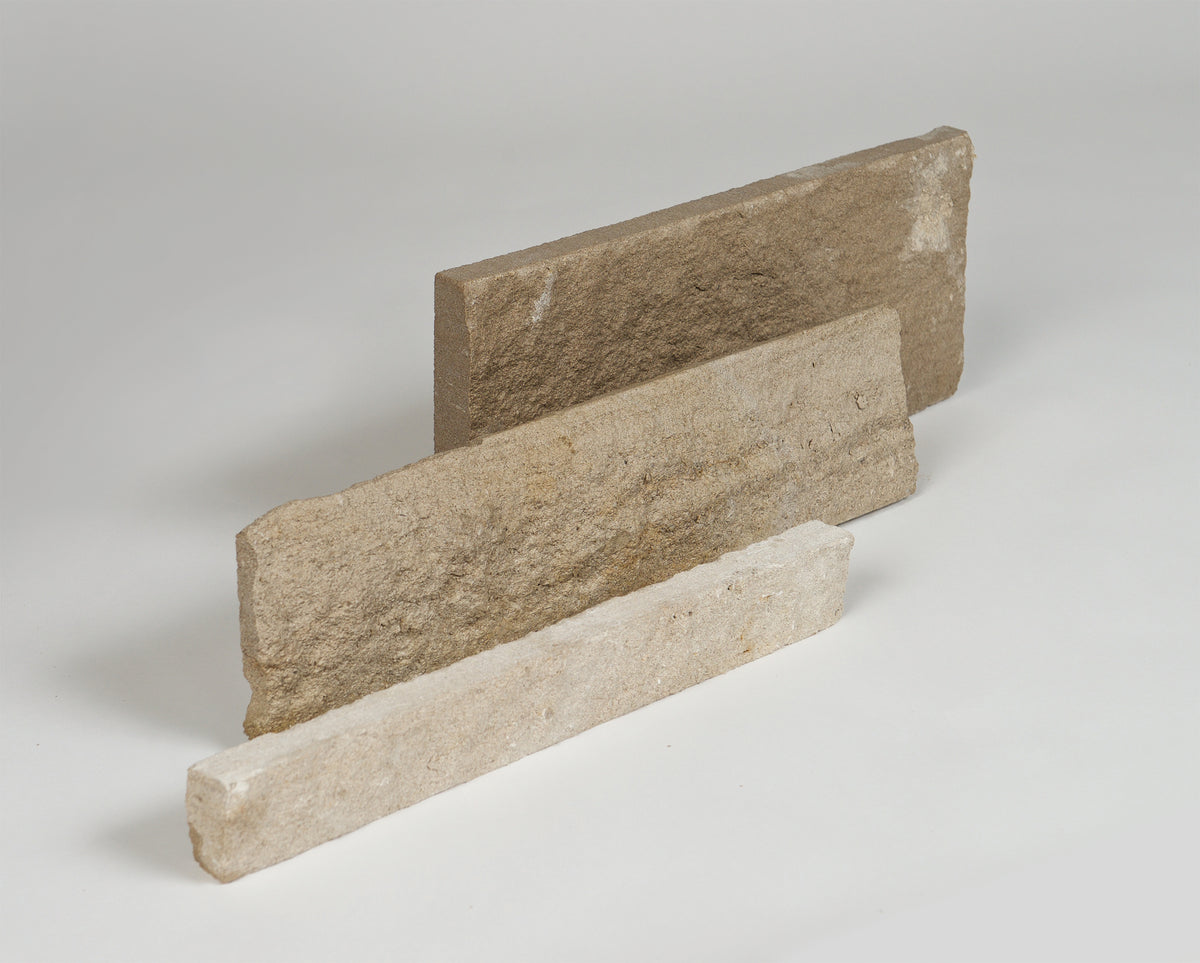 Polycor Berkshire thin veneer flats in Indiana Limestone Full Color Blend, representative product sample