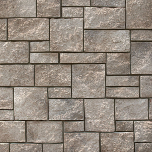 Prestige Siesta Dressed Ashlar stone veneer featuring soft neutral tones, clean rectangular stones, and refined architectural texture