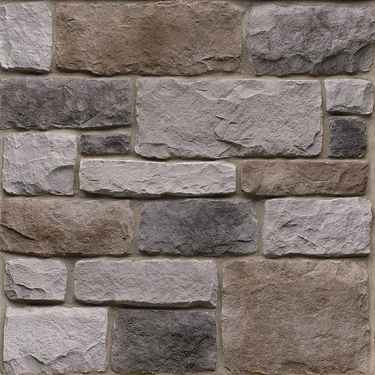 StoneCraft Pennsylvania Heritage stone veneer featuring earthy brown and gray tones, timeworn textured faces, and classic Old World masonry character.