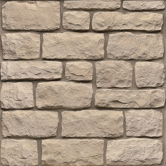 StoneCraft Tan Heritage stone veneer featuring soft tan tones, timeworn textured faces, and classic Old World masonry character.